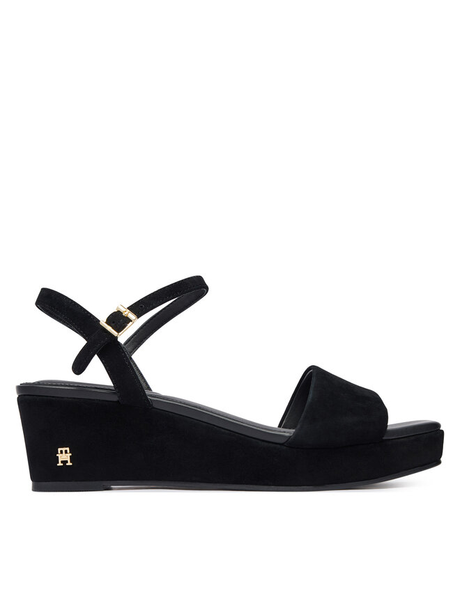Tommy Hilfiger Sandalen Tommy Hilfiger Suede Wrapped Mid Wedge FW0FW09235 Schwarz