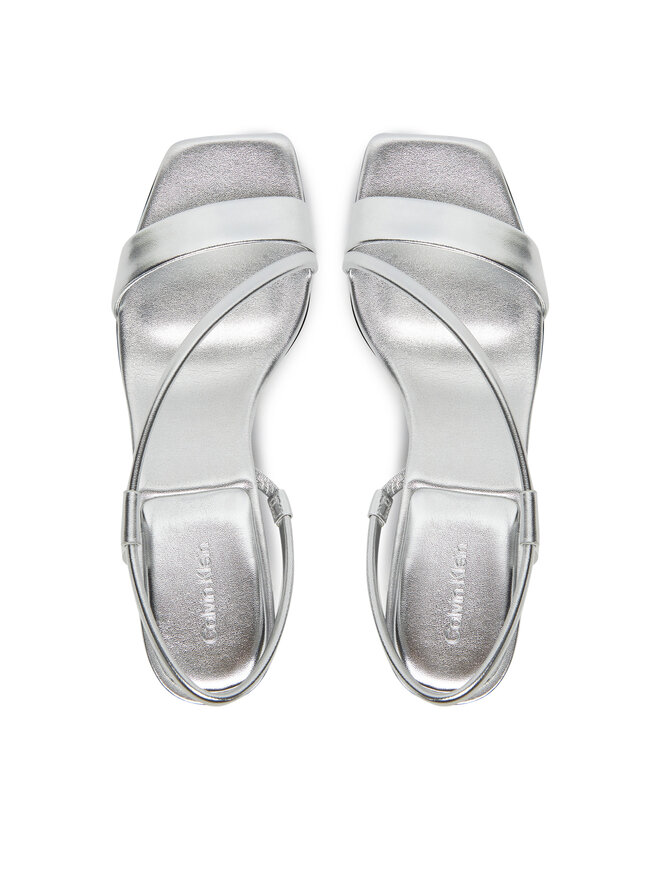 Calvin Klein Sandały Calvin Klein Heel Sandal 50 Squared Metallic HW0HW02560 Srebrny
