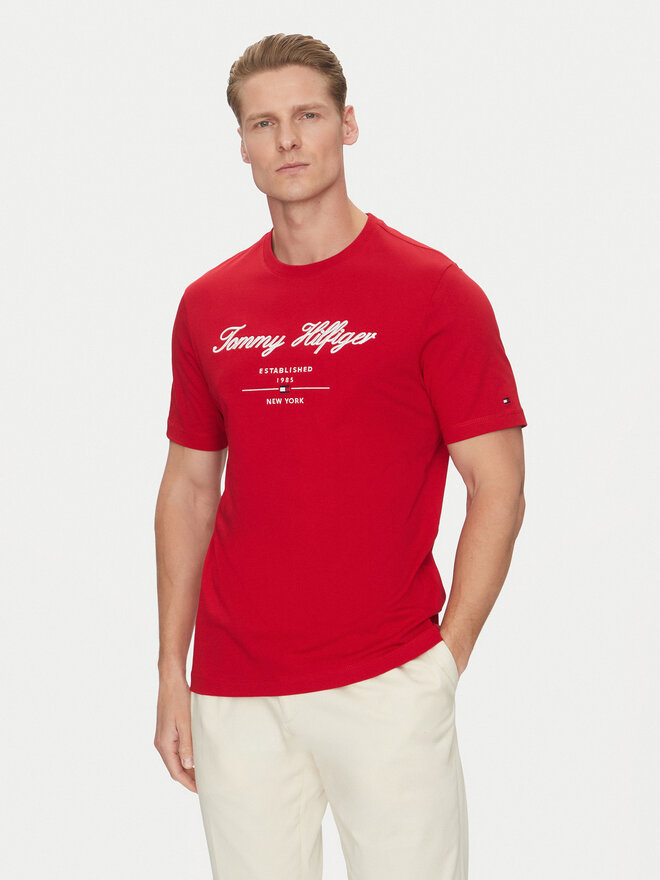 Tommy Hilfiger Tommy Hilfiger Camiseta Script Logo MW0MW33691 Rojo Regular Fit