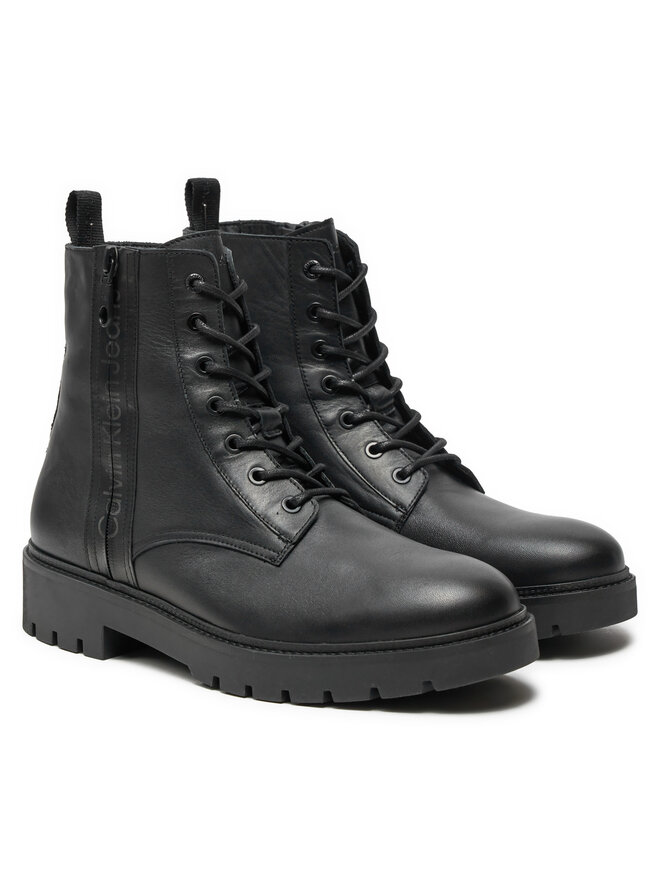 Calvin Klein Jeans Kozačky Calvin Klein Jeans Combat Mid Laceup Boot W Zip YM0YM00262 Černá