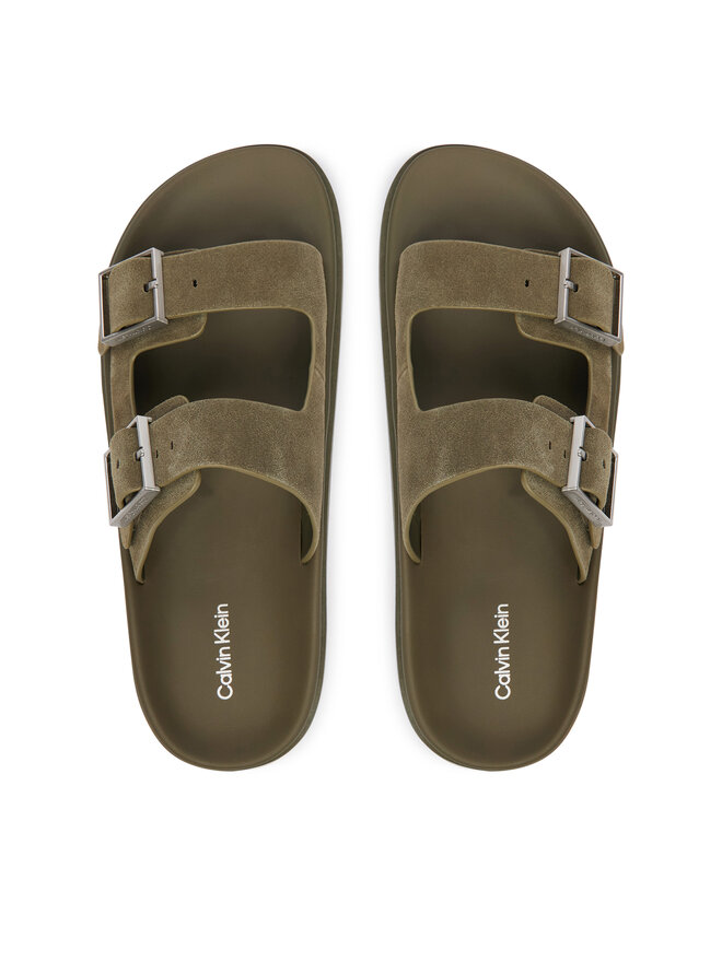 Calvin Klein Pantoletten Calvin Klein City Sandal Buckle Suede HW0HW03130 Grün