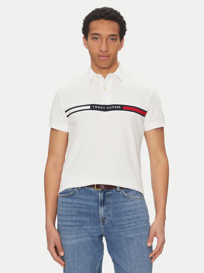 Tommy Hilfiger Tommy Hilfiger Pólóing Chest Insert MW0MW38130 Fehér Regular Fit