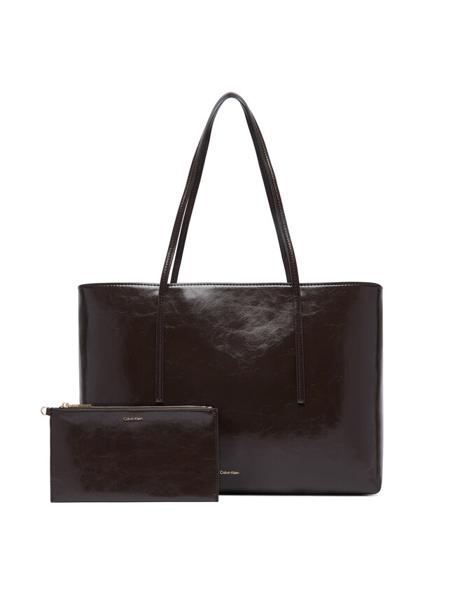 Calvin Klein Handtasche Calvin Klein Foil Logo Glossy Tote W/ Pouch LV04F3537G Braun