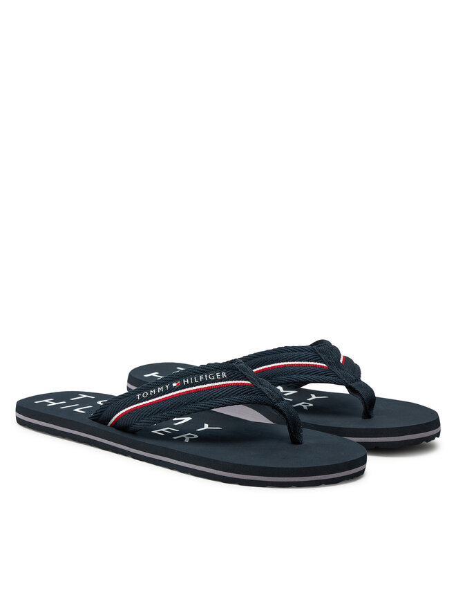 Tommy Hilfiger Šlepetės per pirštą Tommy Hilfiger Web Beach Sandal FM0FM05340 Tamsiai mėlyna