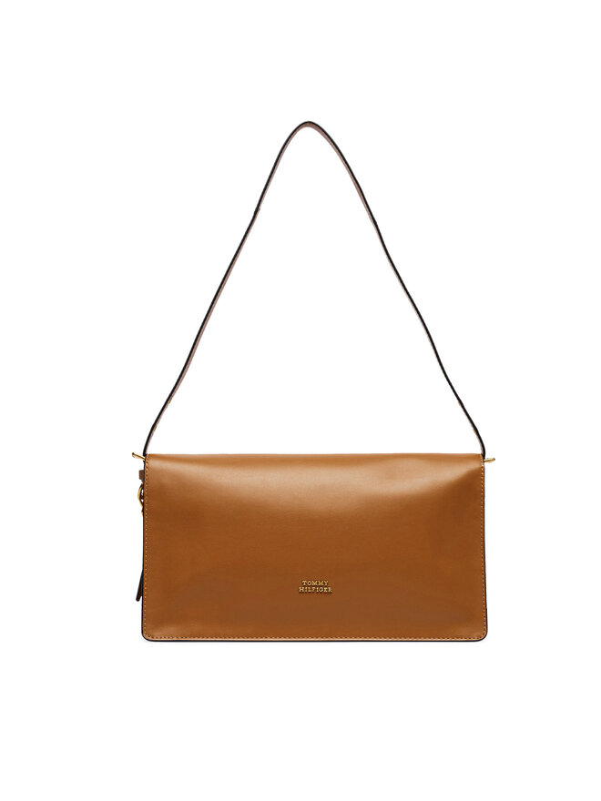 Tommy Hilfiger Handtasche Tommy Hilfiger Crest Leather Conv Shoulder Bag AW0AW19015 Braun