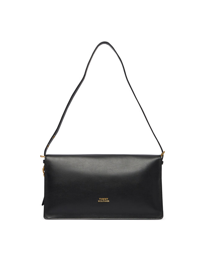 Tommy Hilfiger Handtasche Tommy Hilfiger Crest Leather Conv Shoulder Bag AW0AW19015 Schwarz