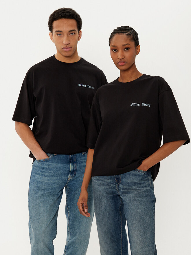 Filling Pieces Filling Pieces Camiseta Unisex Chrome Flower 7449982 Negro Regular Fit