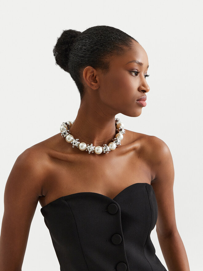 Marc Jacobs Κολιέ Marc Jacobs Pearl Dot Statement Neklace 2R3JNC001J52 Ασημί
