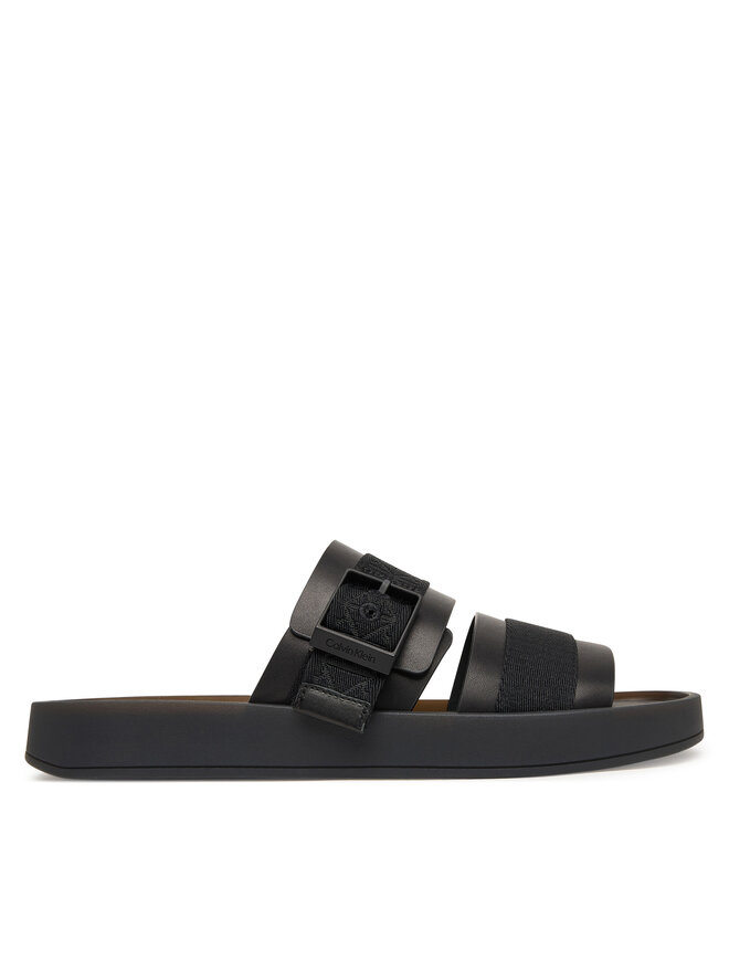 Calvin Klein Pantoletten Calvin Klein Ergon Buckle Sandal Wb Lth Aop HM0HM02096 Schwarz