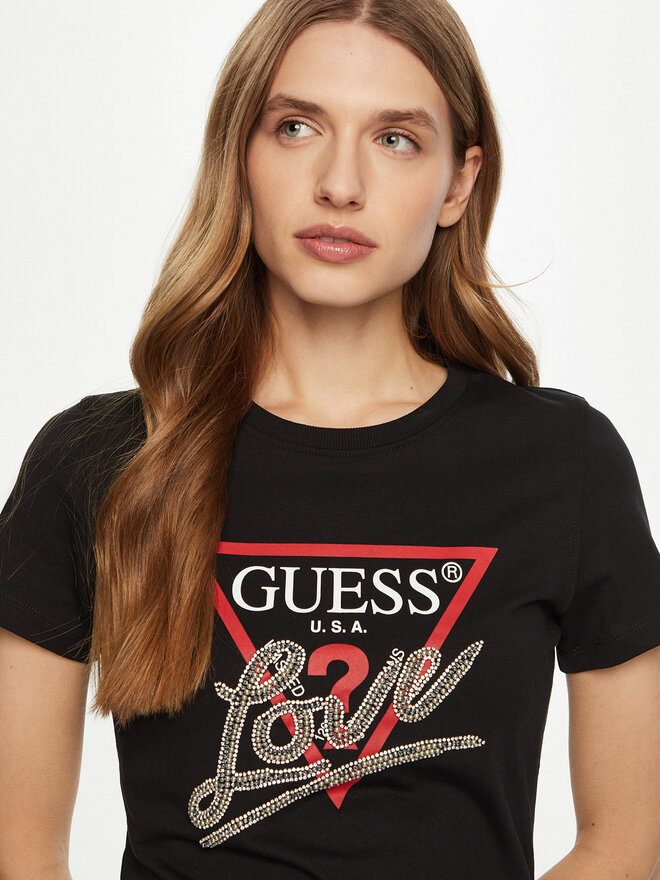 Guess Guess Marškinėliai W5RI10 I3Z14 Juoda Regular Fit