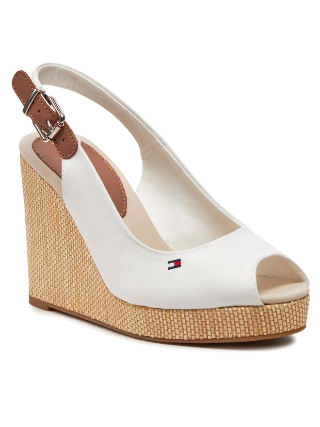 Tommy Hilfiger Sandály Tommy Hilfiger Iconic Elena Sling Back Wedge FW0FW04789 Écru
