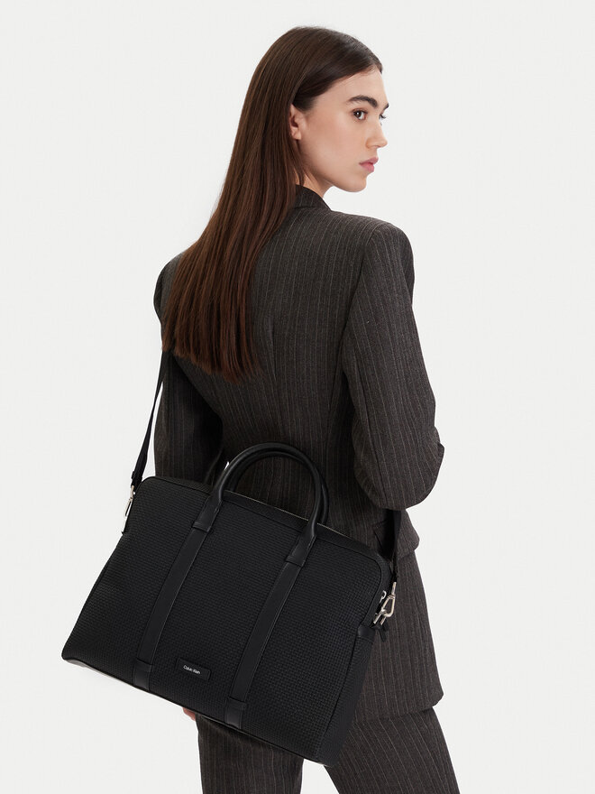 Calvin Klein Torba za prenosnik Calvin Klein Embossed Woven Commuter LV04D3207G Črna