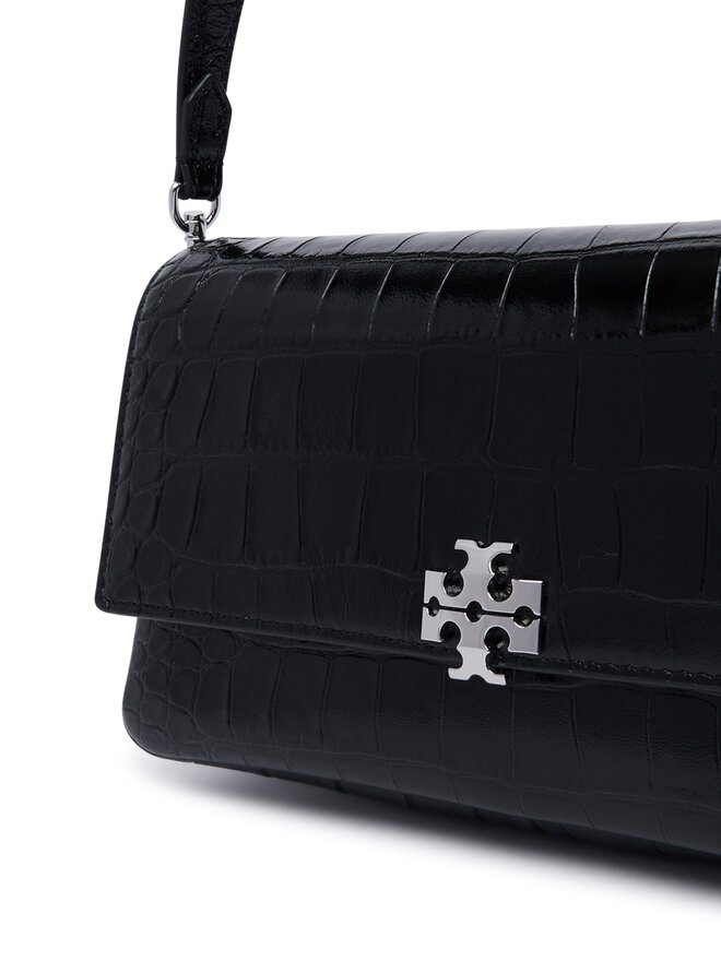 Tory Burch Handtasche Tory Burch Charlie Embossed Croc Small Shoulder Bag 183522 Schwarz