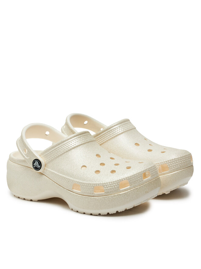 Crocs Pantoletten Crocs Classic Platform Glitter Clog W 207241 Écru