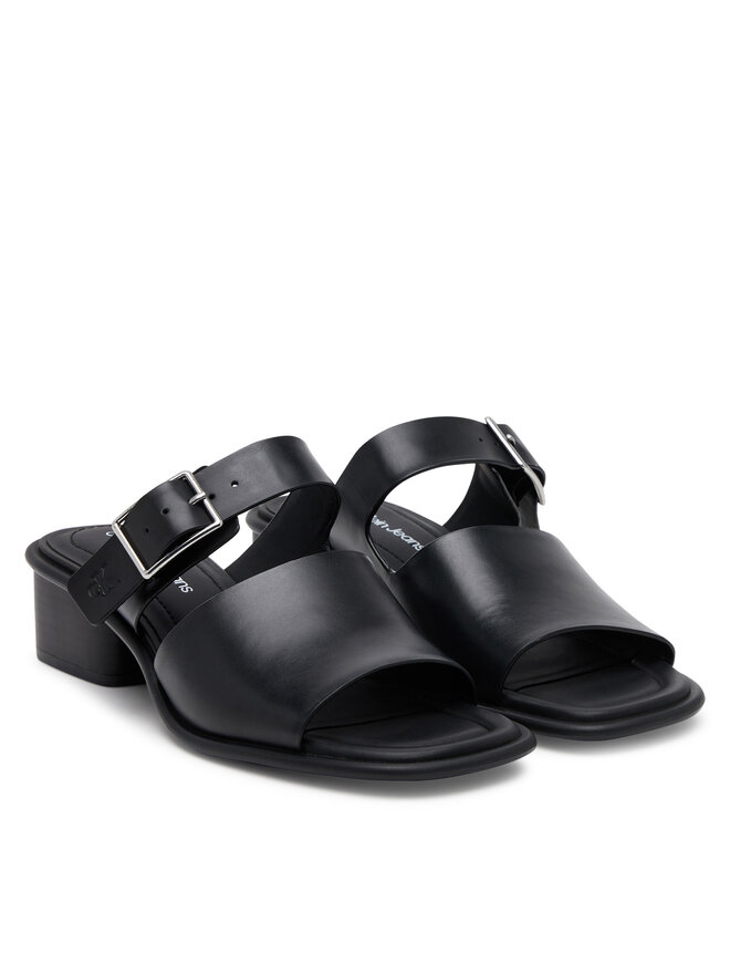 Calvin Klein Jeans Klapki Calvin Klein Jeans Heel Square Mg Buckle Lth YW0YW01701 Czarny