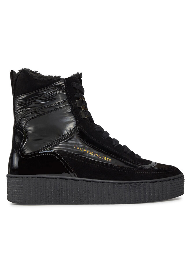 Tommy Hilfiger Bokacsizma Tommy Hilfiger Patent Laceup City Snow Boot FW0FW07841 Fekete