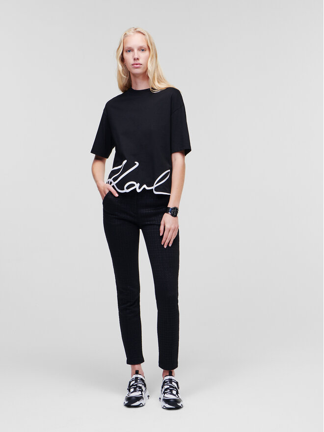 KARL LAGERFELD KARL LAGERFELD T-Shirt Signature Hem 226W1703 Schwarz Relaxed Fit