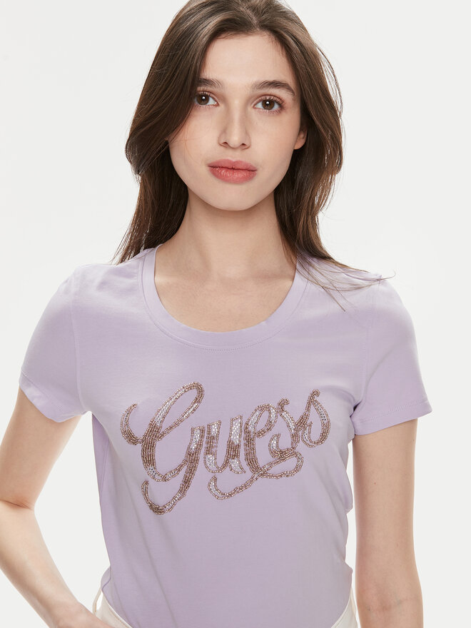Guess Guess Marškinėliai W4GI30 J1314 Violetinė Slim Fit