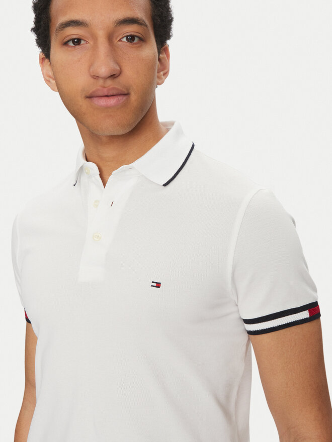 Tommy Hilfiger Tommy Hilfiger Polo marškinėliai Flag Cuff MW0MW38458 Balta Slim Fit