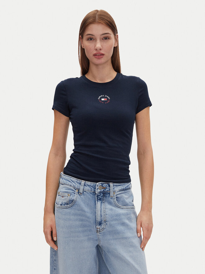 Tommy Jeans Tommy Jeans Majica Tjw Slim Essential Logo 2 Tee DW0DW20316 Mornarsko modra Regular Fit