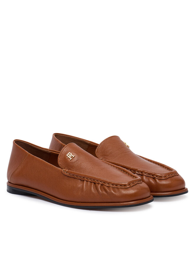 Tommy Hilfiger Slipper Tommy Hilfiger Leather Ruched Toe Loafers FW0FW09250 Braun