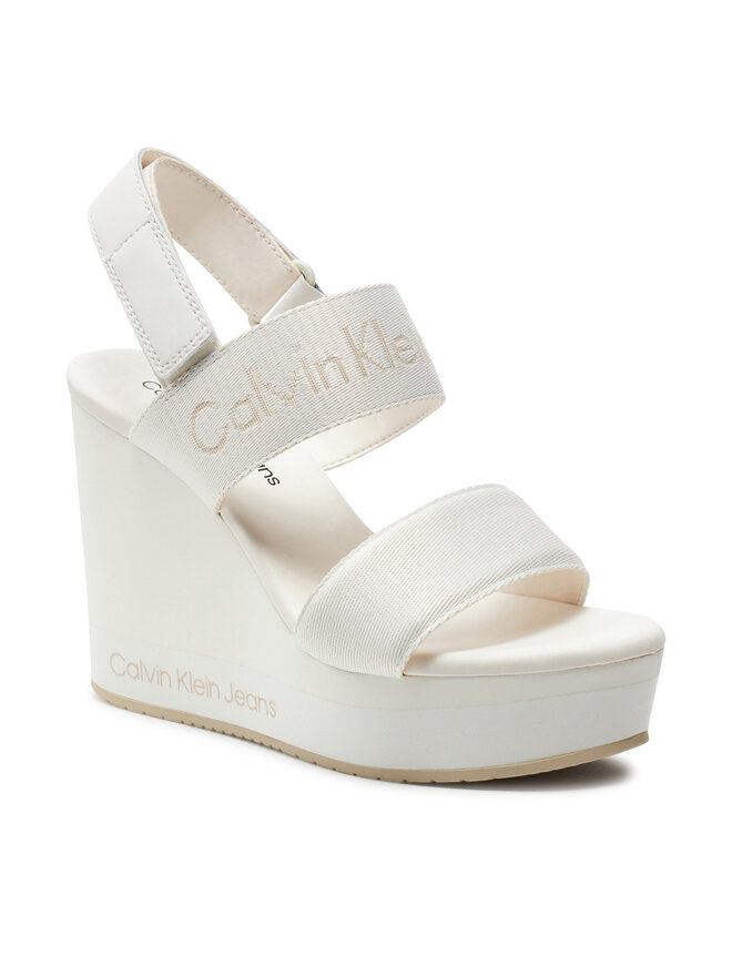 Calvin Klein Jeans Сандали Calvin Klein Jeans Wedge Sandal Webbing In Mr YW0YW01360 Бял