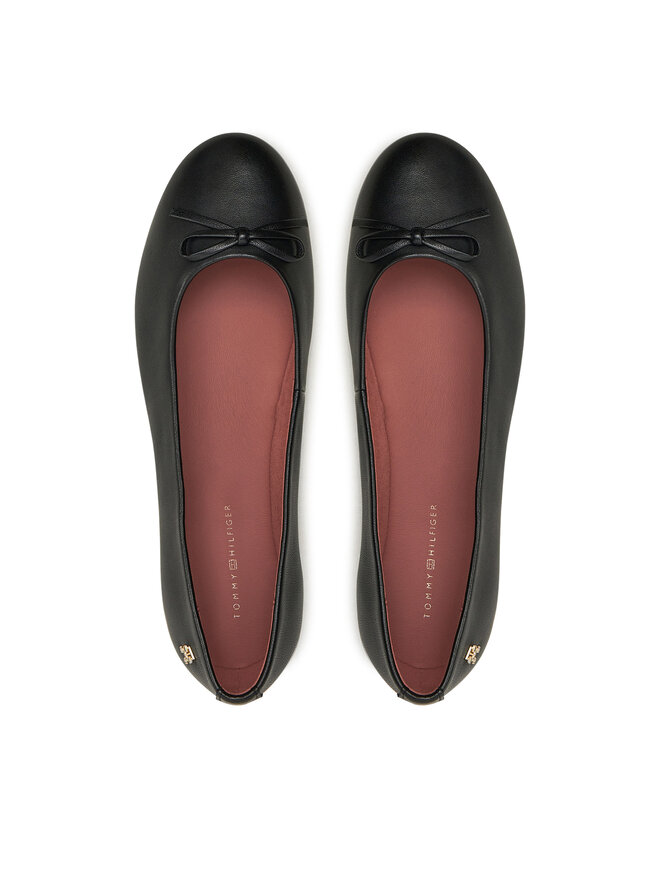 Tommy Hilfiger Baleríny Tommy Hilfiger Ballerina Leather Flat Bow FW0FW08359 Černá