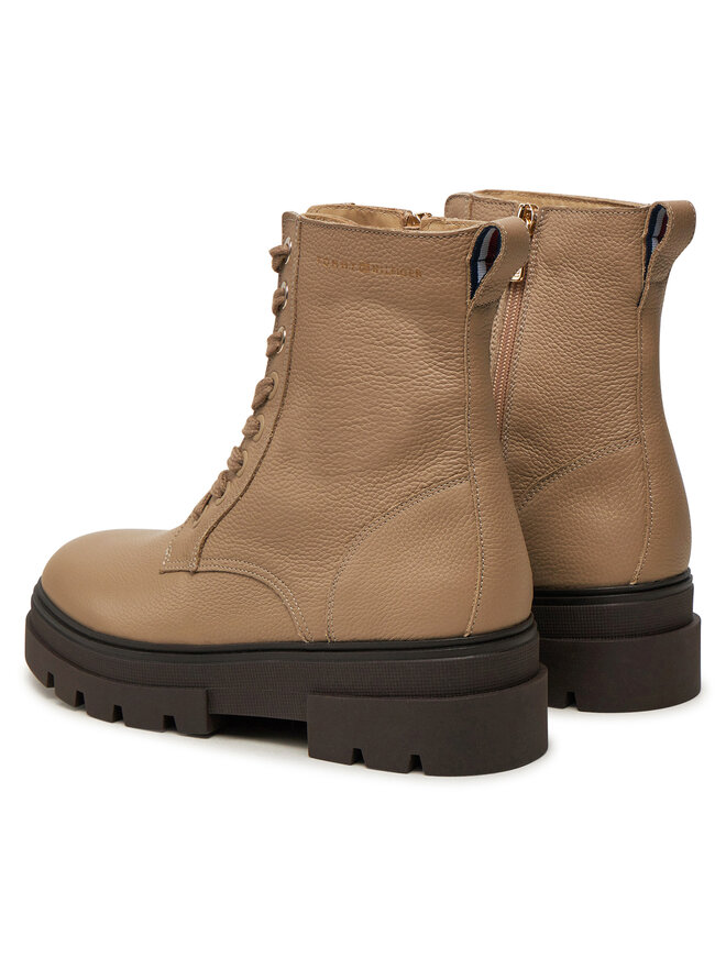 Tommy Hilfiger Členková obuv Tommy Hilfiger Bicolor Leather Lace-Up FW0FW08160 Béžová