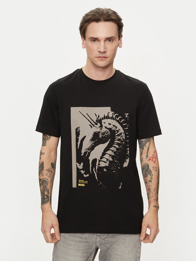 BOSS Boss Póló Te_Sea_Horse 50515626 Fekete Regular Fit