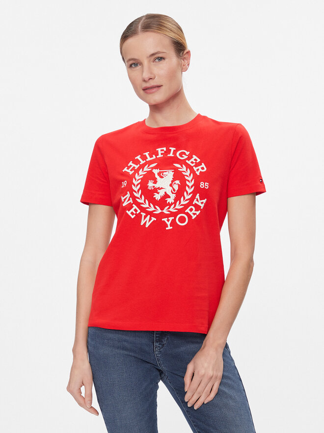 Tommy Hilfiger Tommy Hilfiger Marškinėliai Reg Crest C-Nk Tee Ss WW0WW41058 Raudona Regular Fit