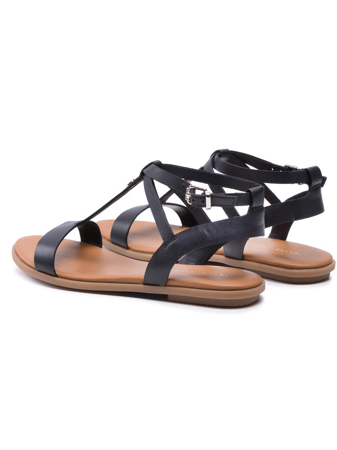 Tommy Hilfiger Σανδάλια Tommy Hilfiger Feminine Leather Flat Sandal FW0FW05628 Μαύρο
