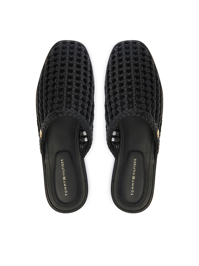 Tommy Hilfiger Pantoletten Tommy Hilfiger Hilfiger Leather Mix Flat Mule FW0FW09280 Schwarz