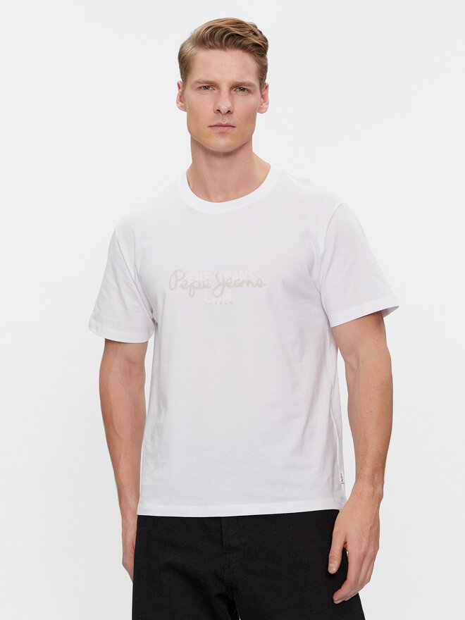 Pepe Jeans Pepe Jeans Marškinėliai Chris PM509207 Balta Slim Fit