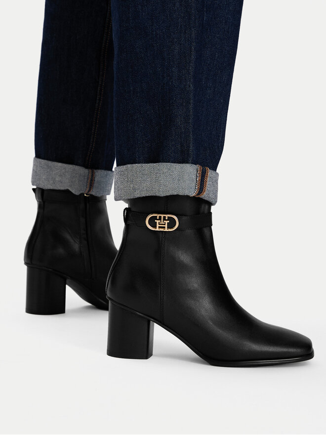 Tommy Hilfiger Stiefeletten Tommy Hilfiger Th Strap Leather Block Heel Boot FW0FW09488 Schwarz