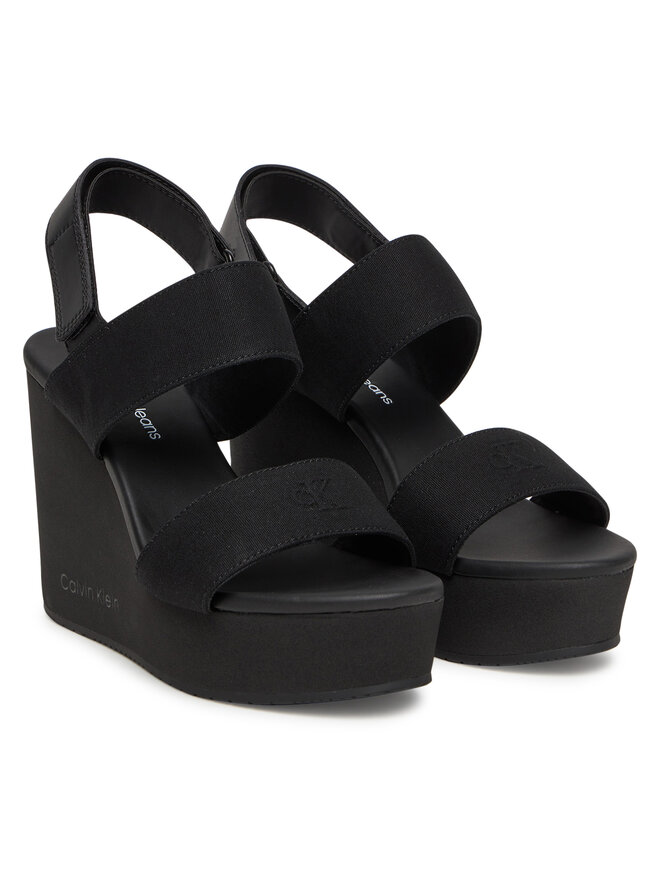 Calvin Klein Jeans Sandały Calvin Klein Jeans Wedge Sandal Webbing In YW0YW01790 Czarny