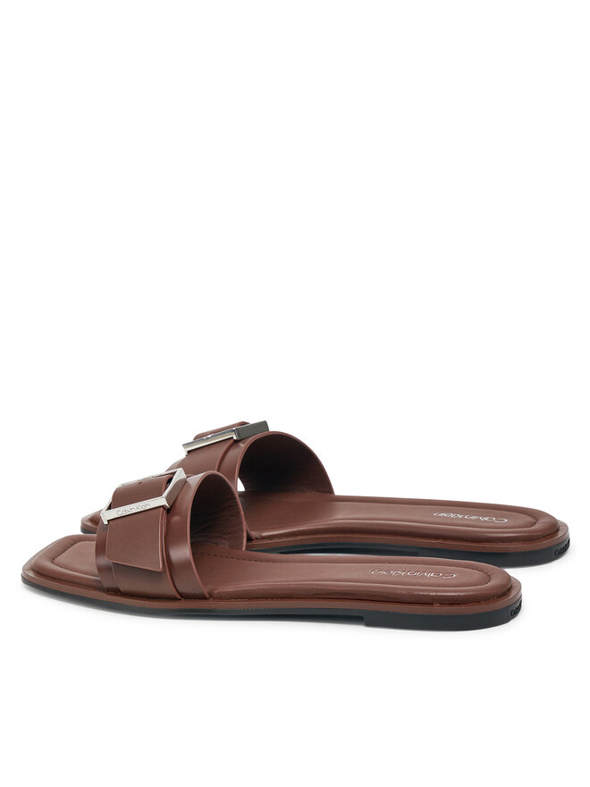 Calvin Klein Papucs Calvin Klein Flat Slide W/Buckle - Lth HW0HW02490 Barna