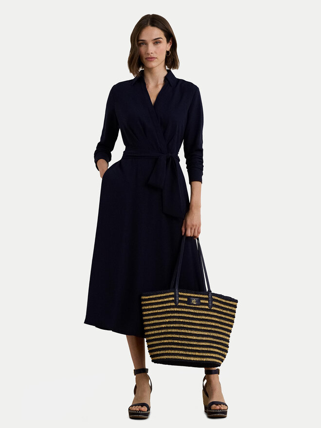 LAUREN RALPH LAUREN Torebka LAUREN RALPH LAUREN Brie Striped Straw Large Tote Bag 431959019002 Granatowy