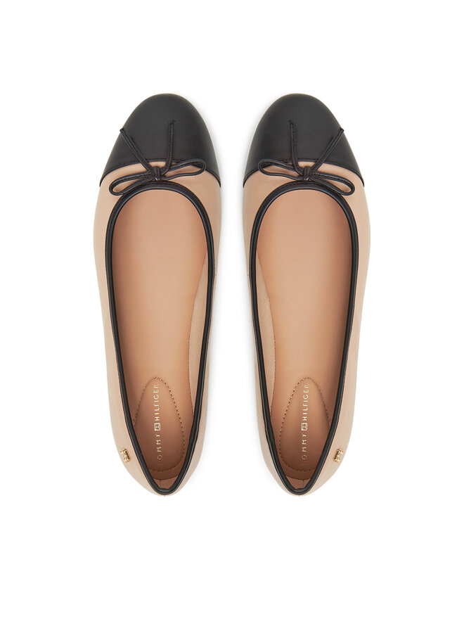 Tommy Hilfiger Балеринки Tommy Hilfiger Toe Cap Leather Ballerina FW0FW08759 Екрю
