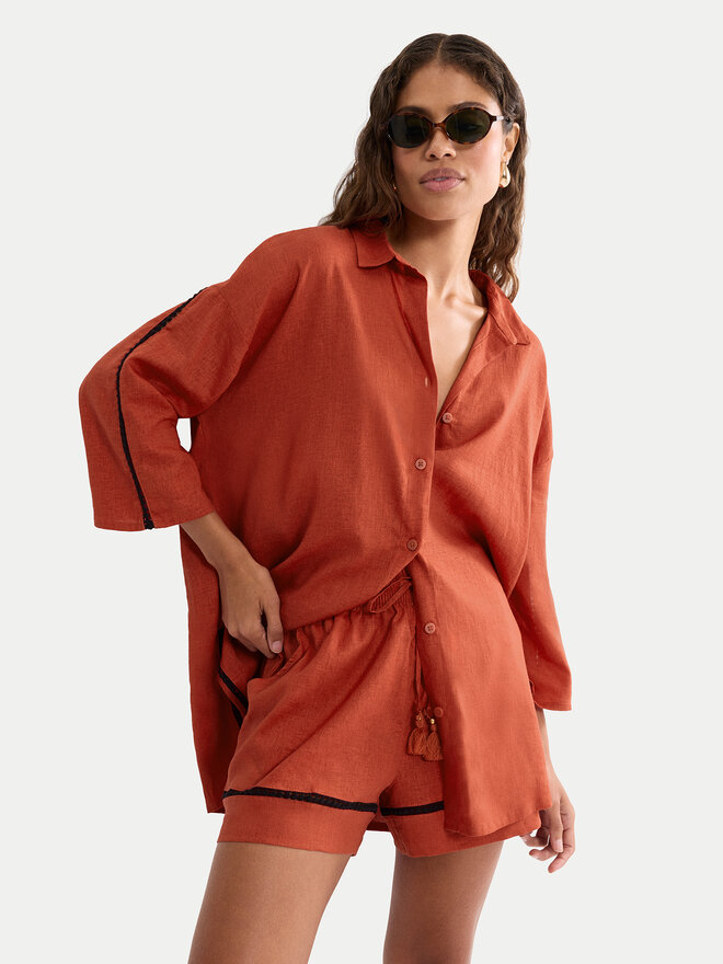 Triumph Triumph Pyjamahemd Summer Wear 10227228 Orange Regular Fit
