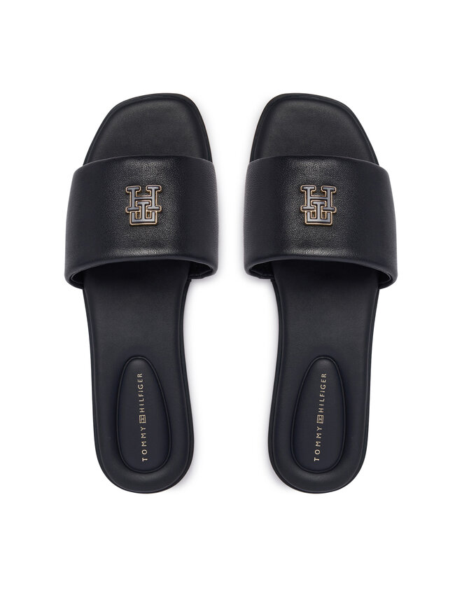 Tommy Hilfiger Pantoletten Tommy Hilfiger Th Logo Hardware Leather Mule FW0FW09292 Dunkelblau