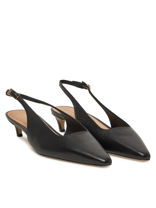 Tommy Hilfiger Sandali Tommy Hilfiger Squared Toe Kitten Slingback FW0FW08711 Črna