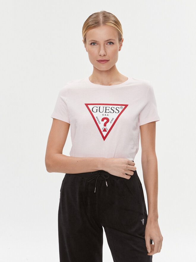 Guess Guess Marškinėliai W1YI1B I3Z14 Rožinė Slim Fit