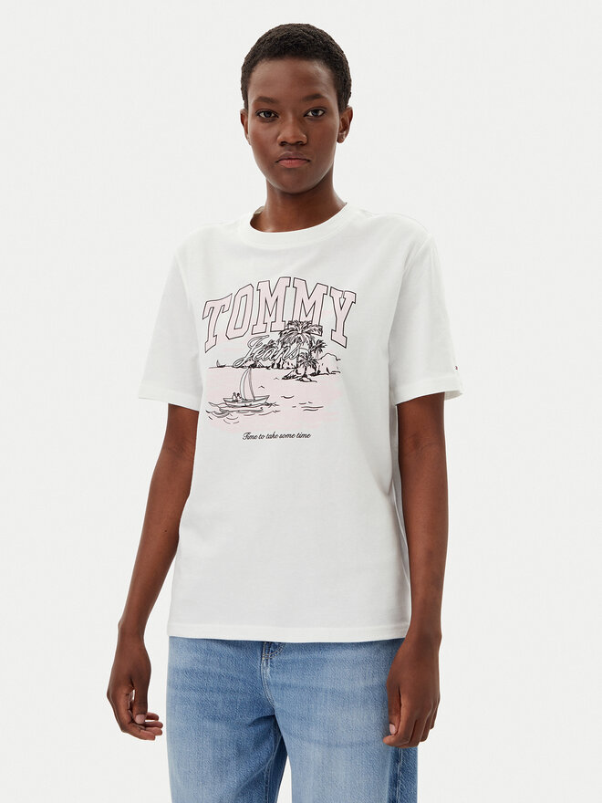 Tommy Jeans Tommy Jeans Majica Tonal Tropics DW0DW21343 Écru Relaxed Fit