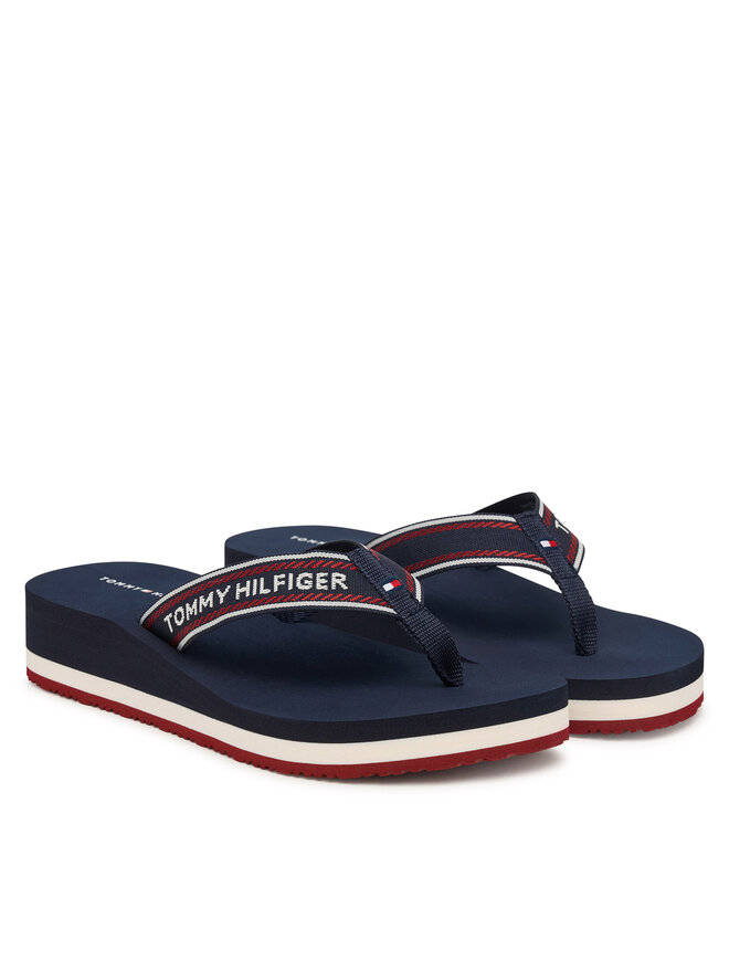 Tommy Hilfiger Zehentrenner Tommy Hilfiger Th Corporate Wedge Summer Sandal FW0FW09695 Dunkelblau