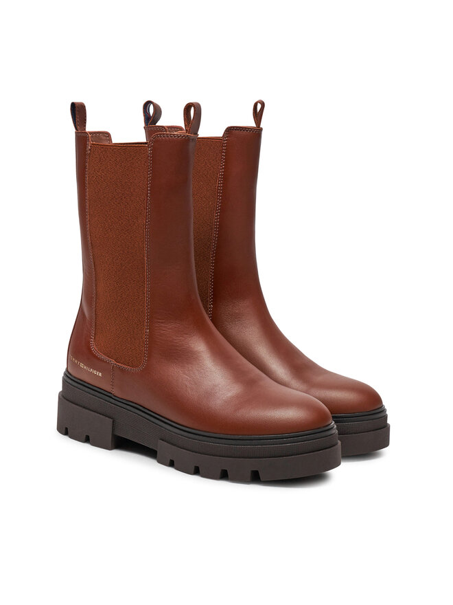 Tommy Hilfiger Kotníková obuv s elastickým prvkem Tommy Hilfiger Monochromatic Chelsea Boot FW0FW06730 Hnědá