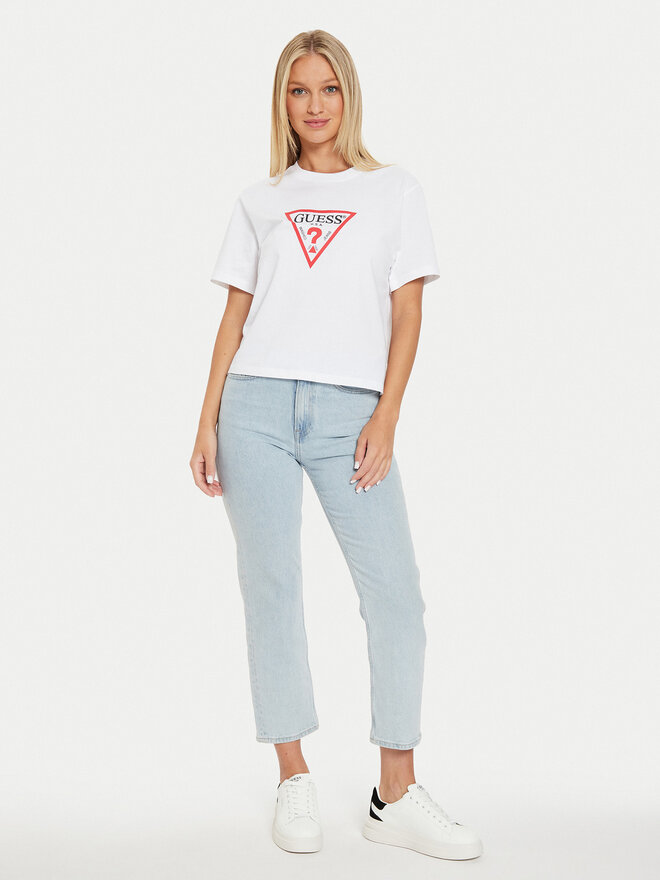 Guess Jeans Guess Jeans Marškinėliai W4YI73 K8HM0 Balta Boxy Fit