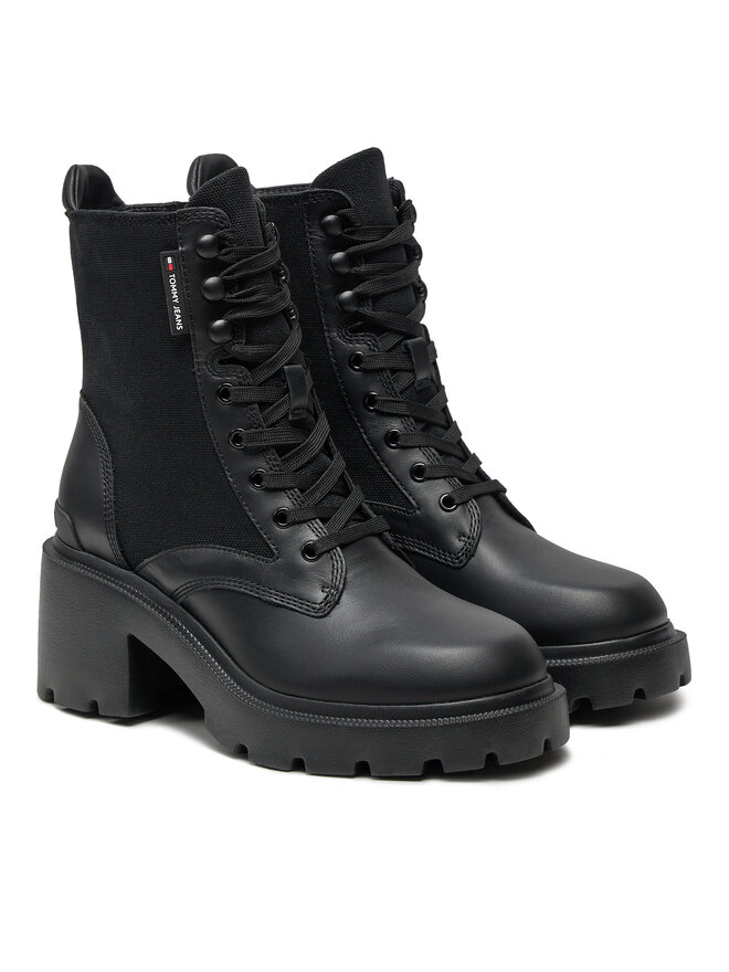 Tommy Jeans Polokozačky Tommy Jeans Tjw Mid Heel Boot Mix Media EN0EN02556 Černá
