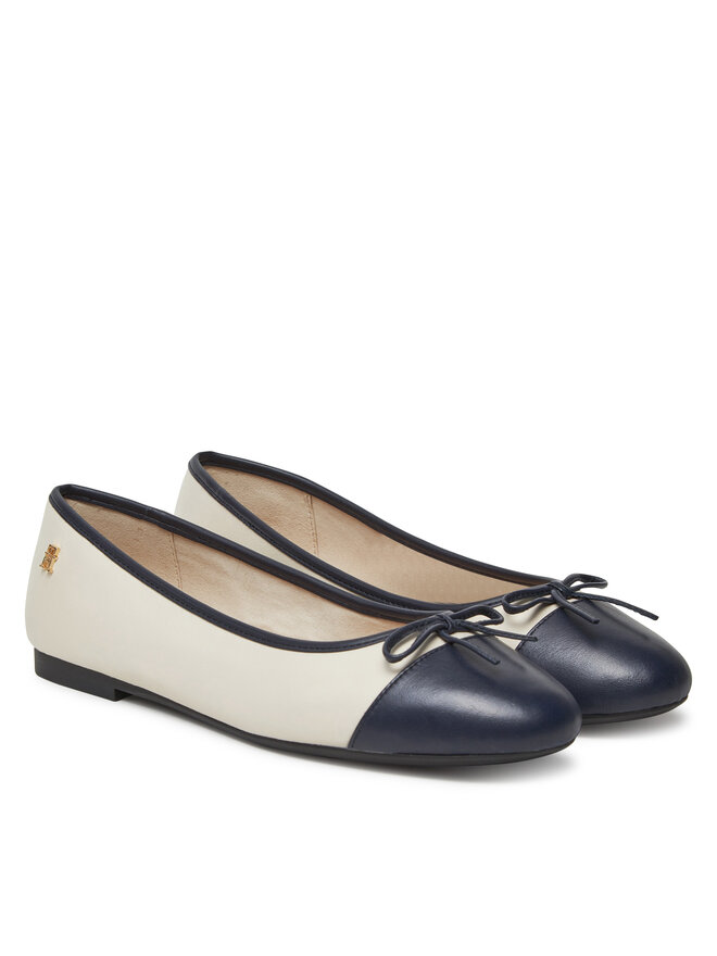 Tommy Hilfiger Baleriny Tommy Hilfiger Toe Cap Leather Ballerina FW0FW08759 Beżowy