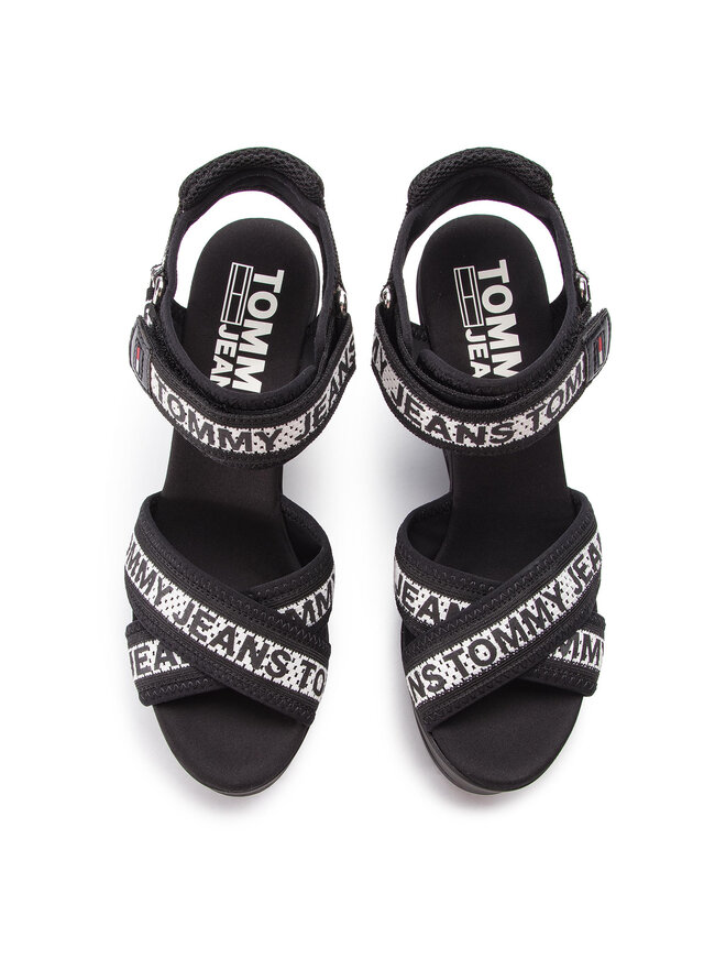 Tommy Jeans Sandalen Tommy Jeans Mesh Webbing Wedge Sandal EN0EN00451 Schwarz