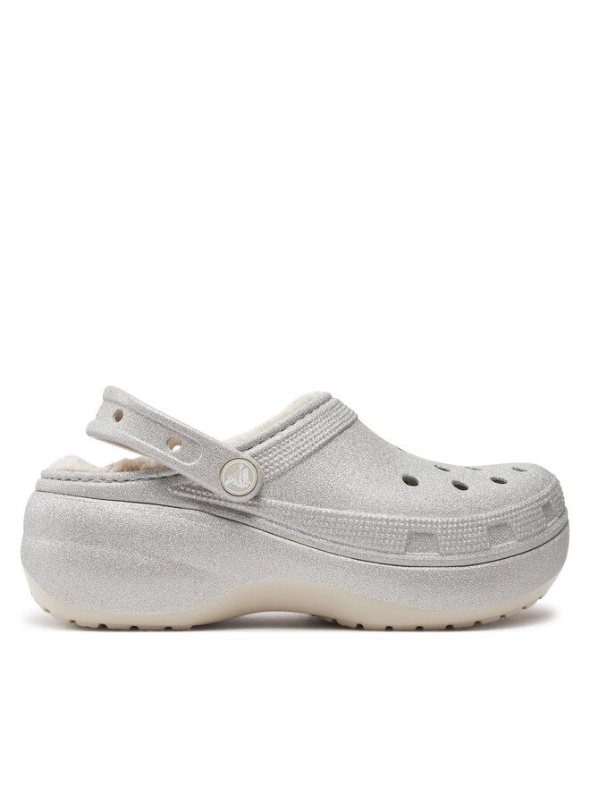 Crocs Pantoletten Crocs Classic Platform Glitter Lined Clog W 210413 Silberfarben